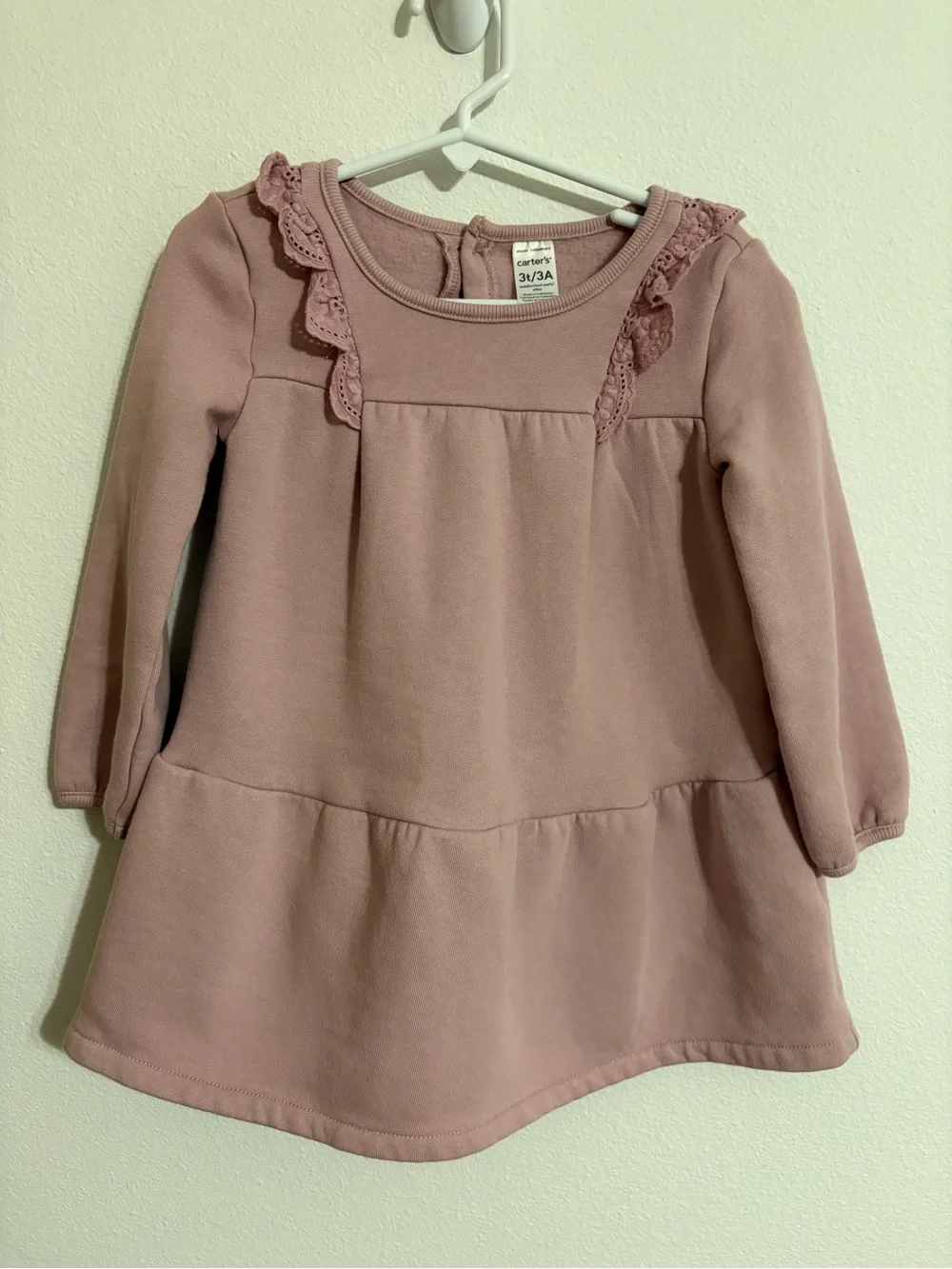 Carter's Mauve/Pink Long-Sleeve Fleece Ruffle Detail Dress size 3T
